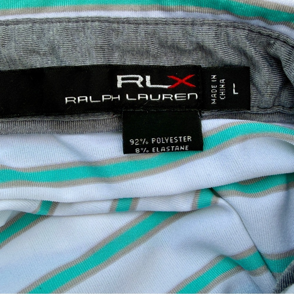 Ralph Lauren RLX Men Large Polo Shirt Performance Green White Striped Big Pony - Picture 4 of 11